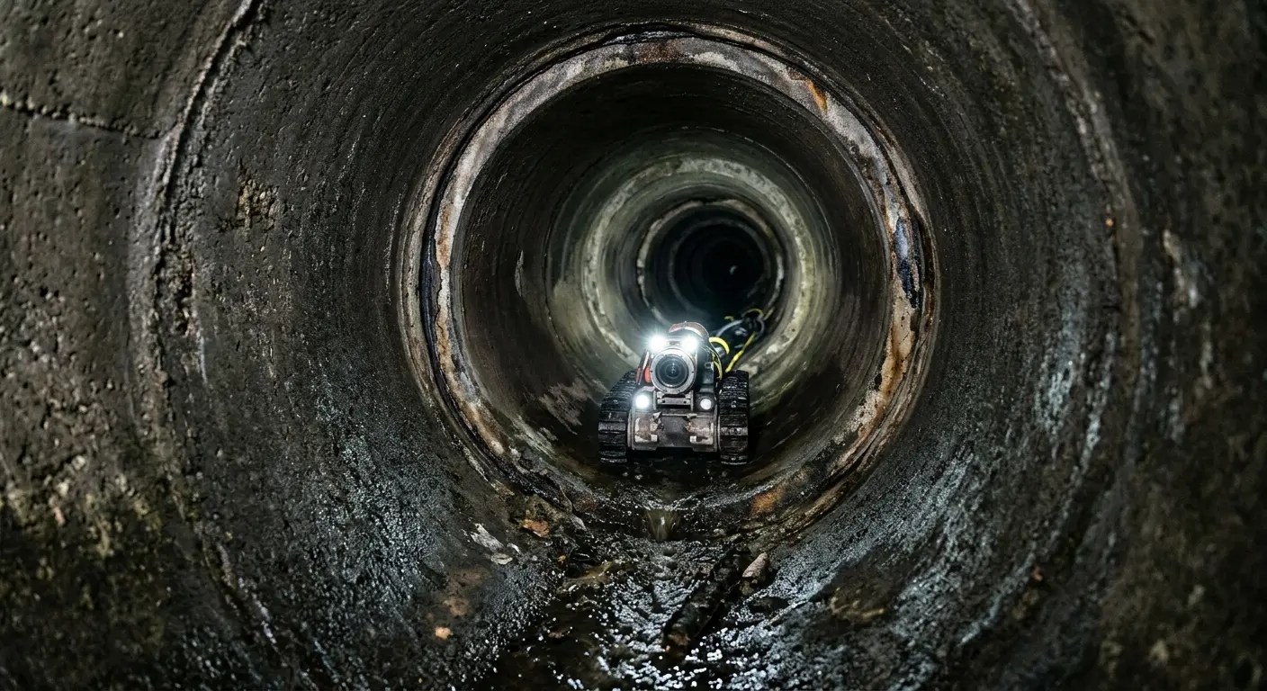 Robotic sewer camera inspecting pipe interior for Sewer Line Cleaning in Los Alamos